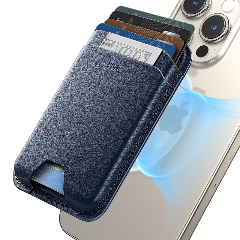 Portofel MagSafe ESR Wallet Boost premium pentru 4 carduri, bleumarin