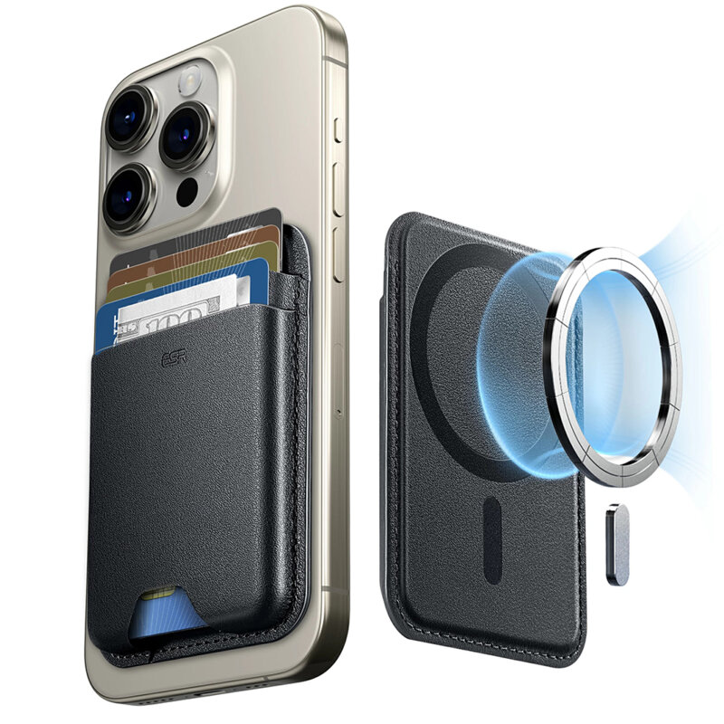 Portofel MagSafe ESR Wallet Boost premium pentru 4 carduri, albastru