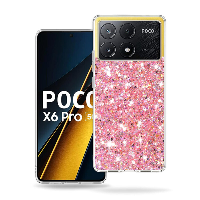 Husa cu sclipici Xiaomi Poco X6 Pro Techsuit Sparkly Glitter, roz
