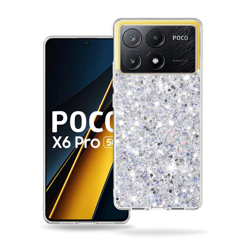 Husa cu sclipici Xiaomi Poco X6 Pro Techsuit Sparkly Glitter, alb