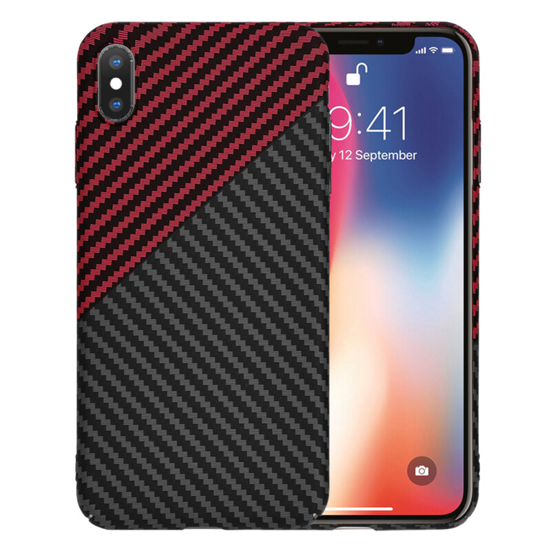 Husa iPhone X, iPhone 10 Techsuit Carbonite FiberShell, rosu inchis
