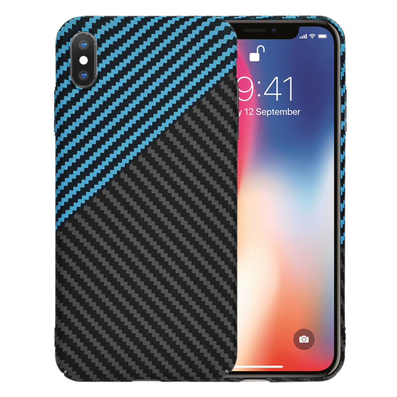 Husa iPhone X, iPhone 10 Techsuit Carbonite FiberShell, bleu