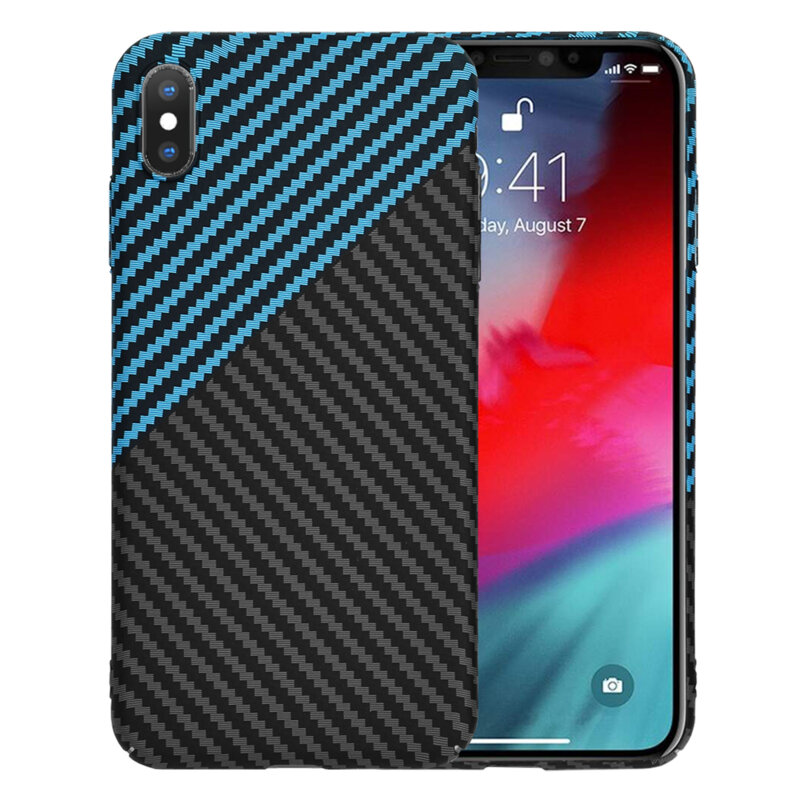 Husa iPhone XS Techsuit Carbonite FiberShell, bleu