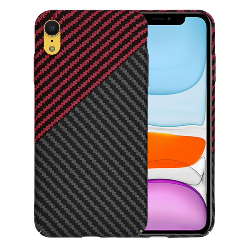 Husa iPhone XR Techsuit Carbonite FiberShell, rosu inchis