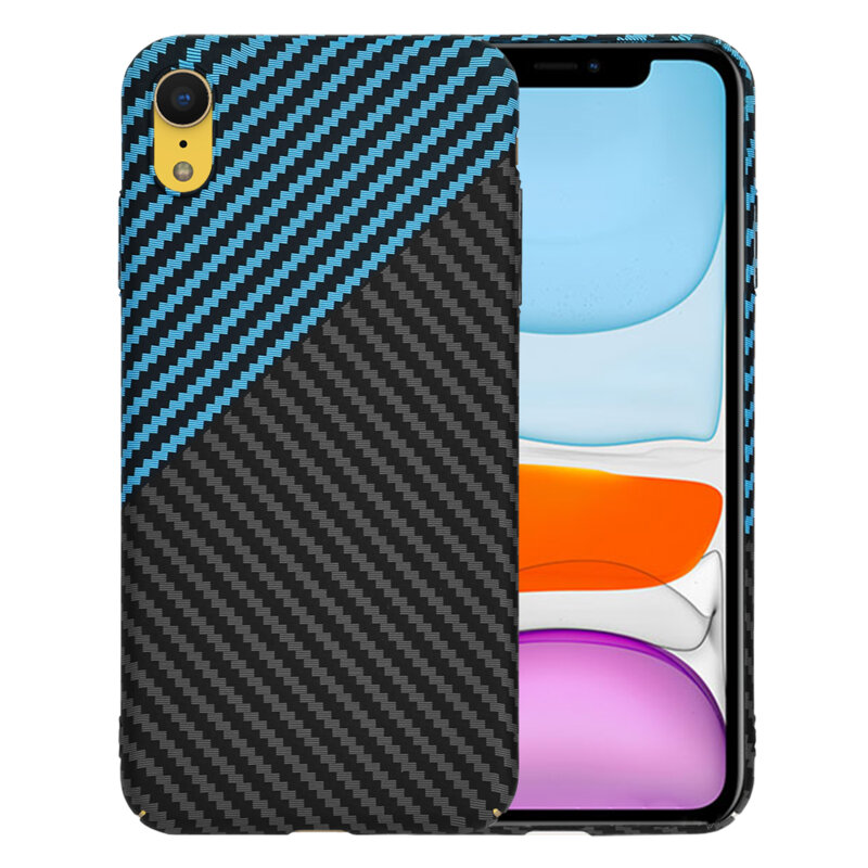 Husa iPhone XR Techsuit Carbonite FiberShell, bleu