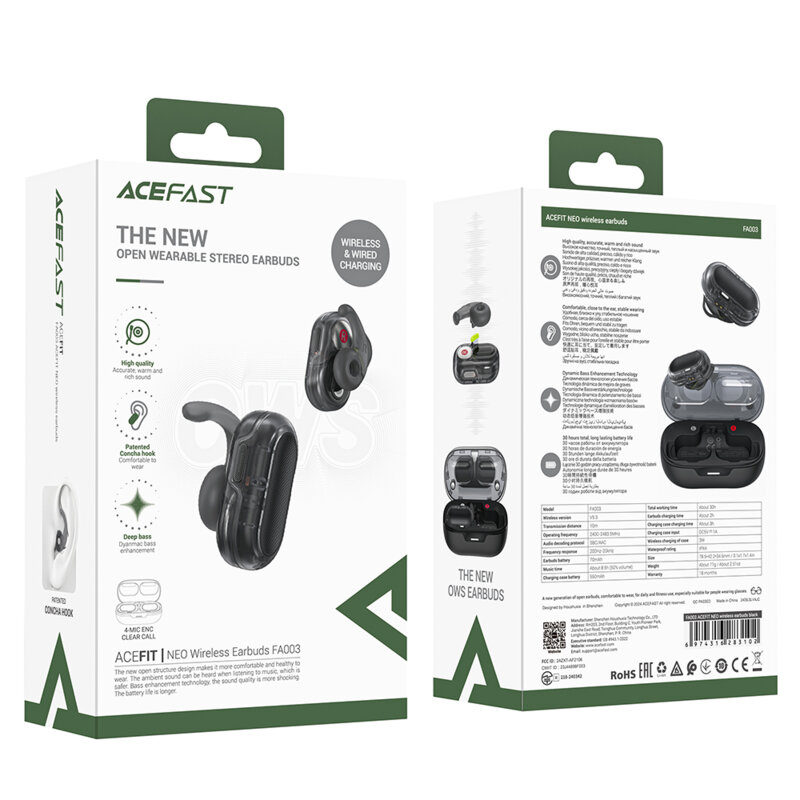 Casti Type-C Bluetooth 5.3, IPX4, Acefast FA003, 500mAh, negru
