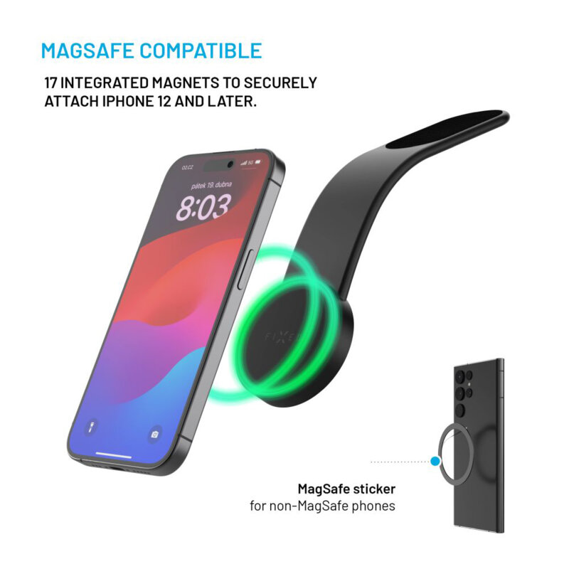 Suport telefon auto flexibil, cu magnet Fixed, negru, FIXMFP-BK