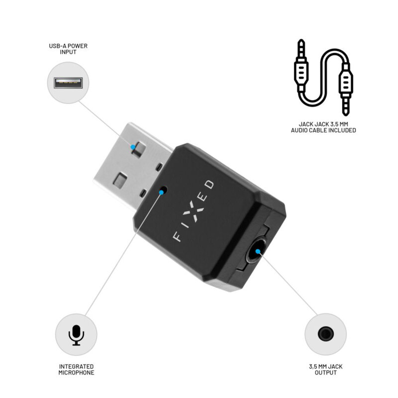 Receiver audio Bluetooth pentru masina Fixed, negru, FIXSIG-BK