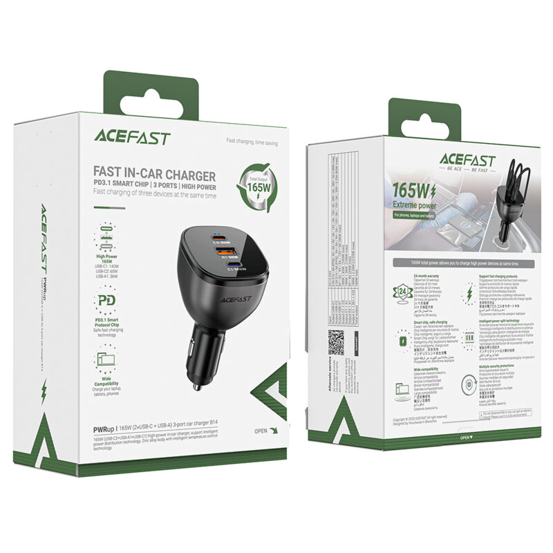Incarcator auto USB 165W, Acefast B14, Fast Charging, negru