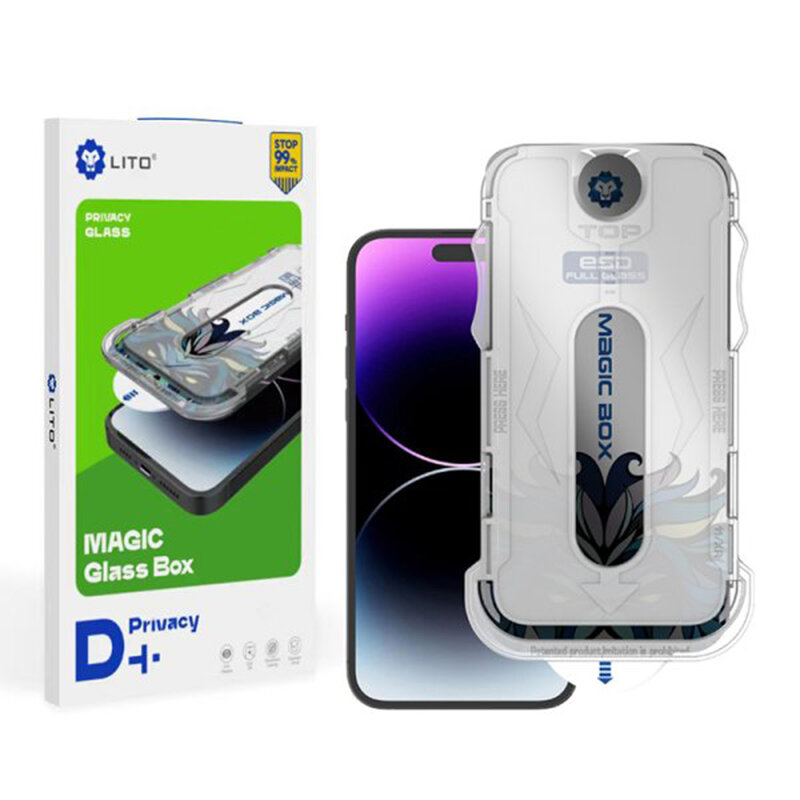 Folie sticla iPhone 16 Pro Lito Magic Glass Box D+ Tools, privacy