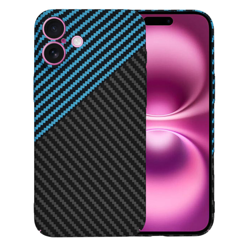 Husa iPhone 16 Plus Techsuit Carbonite FiberShell, bleu
