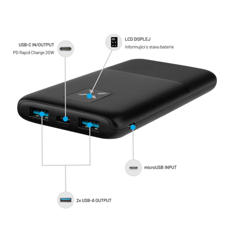 Powerbank 10000mAh, USB, Type-C, Fixed, negru, FIXZEN-10-BK
