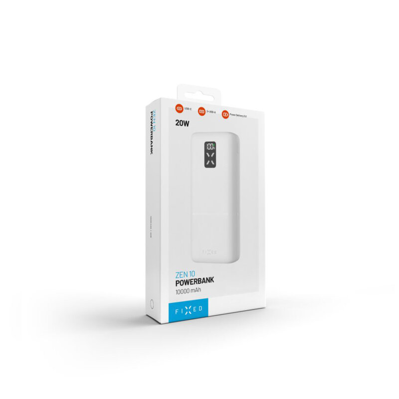 Powerbank 10000mAh, USB, Type-C, Fixed, alb, FIXZEN-10-WH