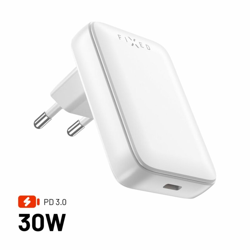 Incarcator GaN Type-C Fixed, slim, 30W, FIXCG30S-C-WH, alb