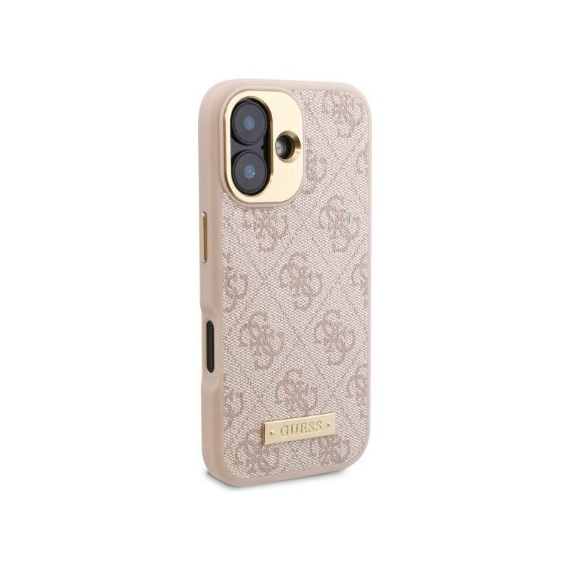 Husa originala Guess iPhone 16 Hardcase 4G Logo Plate MagSafe, roz. GUHMP16SU4GPRP