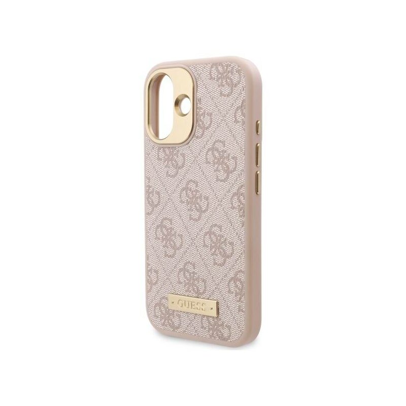 Husa originala Guess iPhone 16 Hardcase 4G Logo Plate MagSafe, roz. GUHMP16SU4GPRP