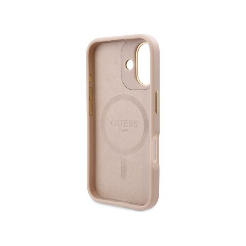 Husa originala Guess iPhone 16 Hardcase 4G Logo Plate MagSafe, roz. GUHMP16SU4GPRP