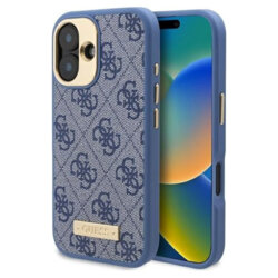 Husa originala Guess iPhone 16 Plus Hardcase 4G Logo Plate MagSafe, albastru, GUHMP16MU4GPRB