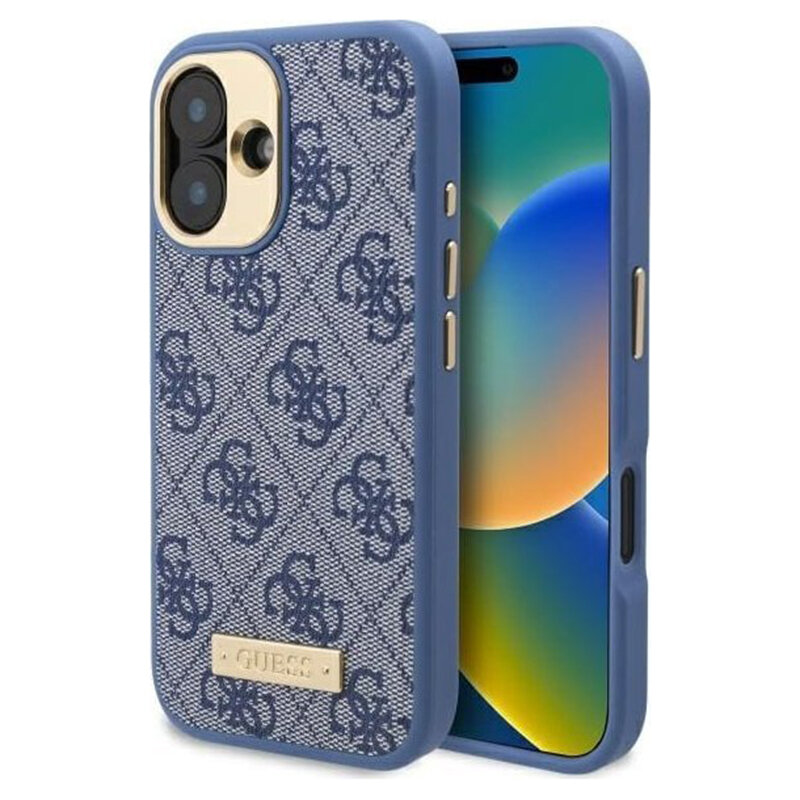 Husa originala Guess iPhone 16 Plus Hardcase 4G Logo Plate MagSafe, albastru, GUHMP16MU4GPRB