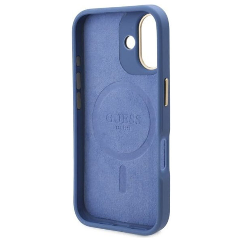 Husa originala Guess iPhone 16 Plus Hardcase 4G Logo Plate MagSafe, albastru, GUHMP16MU4GPRB