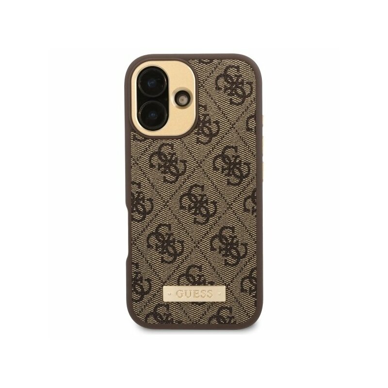 Husa originala Guess iPhone 16 Plus Hardcase 4G Logo Plate MagSafe, maro, GUHMP16MU4GPRW
