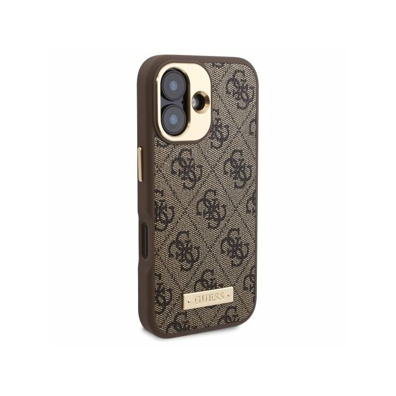 Husa originala Guess iPhone 16 Plus Hardcase 4G Logo Plate MagSafe, maro, GUHMP16MU4GPRW