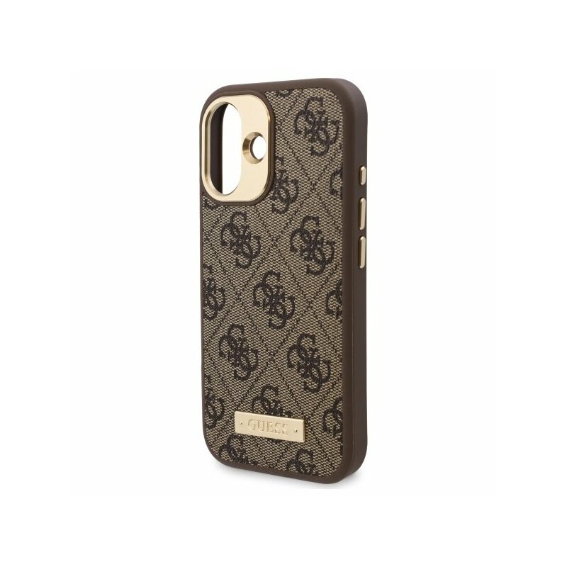 Husa originala Guess iPhone 16 Plus Hardcase 4G Logo Plate MagSafe, maro, GUHMP16MU4GPRW