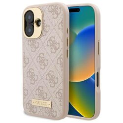 Husa originala Guess iPhone 16 Plus Hardcase 4G Logo Plate MagSafe, roz, GUHMP16MU4GPRP