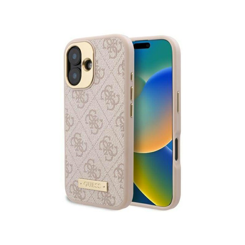 Husa originala Guess iPhone 16 Plus Hardcase 4G Logo Plate MagSafe, roz, GUHMP16MU4GPRP