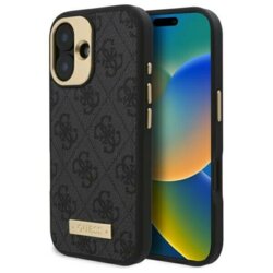 Husa originala Guess iPhone 16 Plus Hardcase 4G Logo Plate MagSafe, negru, GUHMP16MU4GPRK