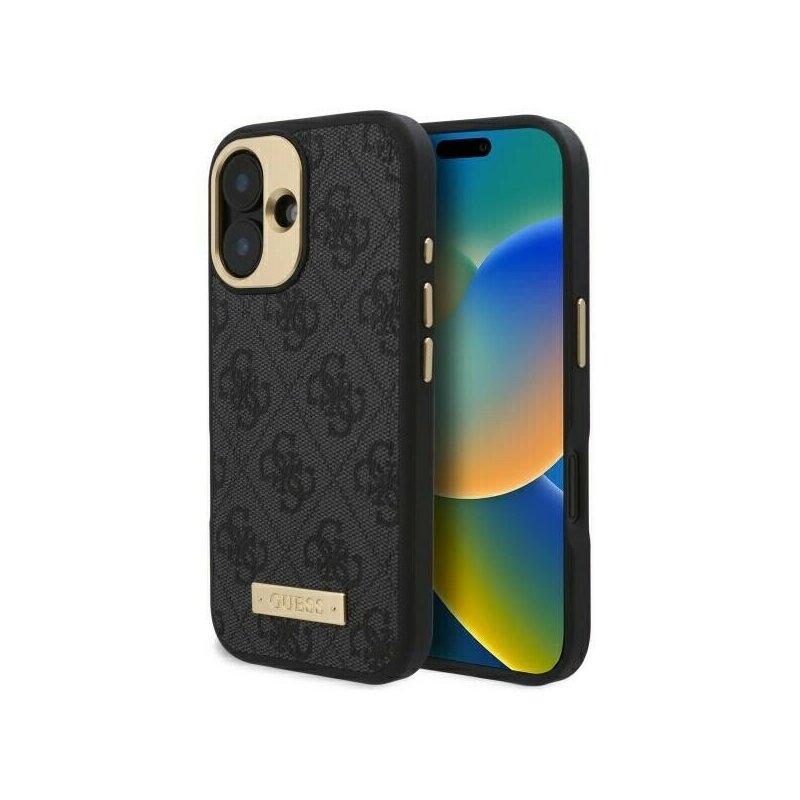 Husa originala Guess iPhone 16 Plus Hardcase 4G Logo Plate MagSafe, negru, GUHMP16MU4GPRK