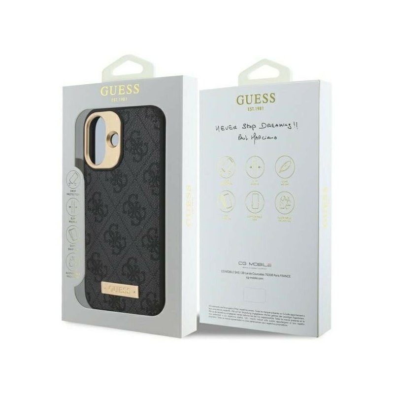 Husa originala Guess iPhone 16 Plus Hardcase 4G Logo Plate MagSafe, negru, GUHMP16MU4GPRK
