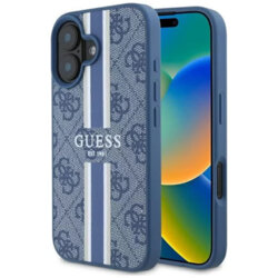 Husa originala Guess iPhone 16 Hardcase 4G Printed Stripes MagSafe, albastru, GUHMP16SP4RPSB