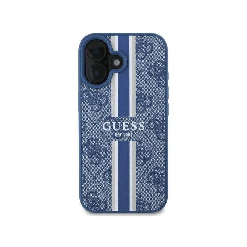 Husa originala Guess iPhone 16 Hardcase 4G Printed Stripes MagSafe, albastru, GUHMP16SP4RPSB