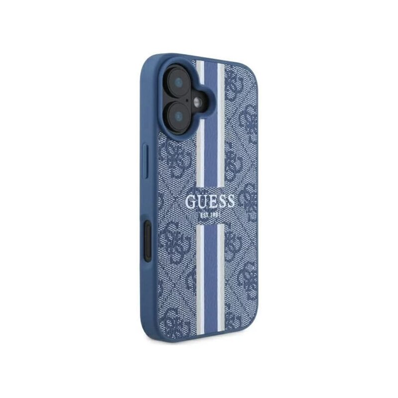 Husa originala Guess iPhone 16 Hardcase 4G Printed Stripes MagSafe, albastru, GUHMP16SP4RPSB