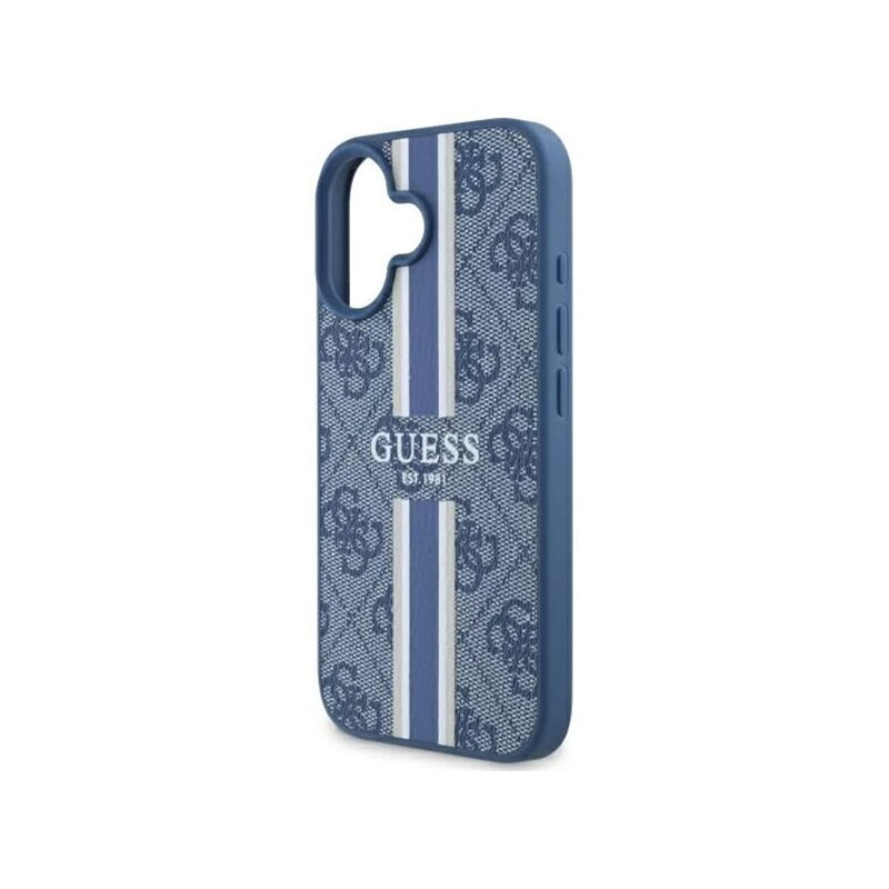 Husa originala Guess iPhone 16 Hardcase 4G Printed Stripes MagSafe, albastru, GUHMP16SP4RPSB