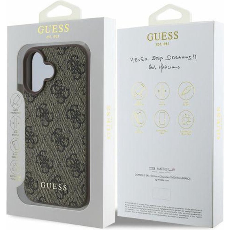 Husa originala Guess iPhone 16 Hardcase 4G Classic, maro, GUHCP16SG4GFBR