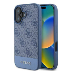 Husa originala Guess iPhone 16 Hardcase 4G Bottom Stripe, albastru, GUHCP16SG4GLBL