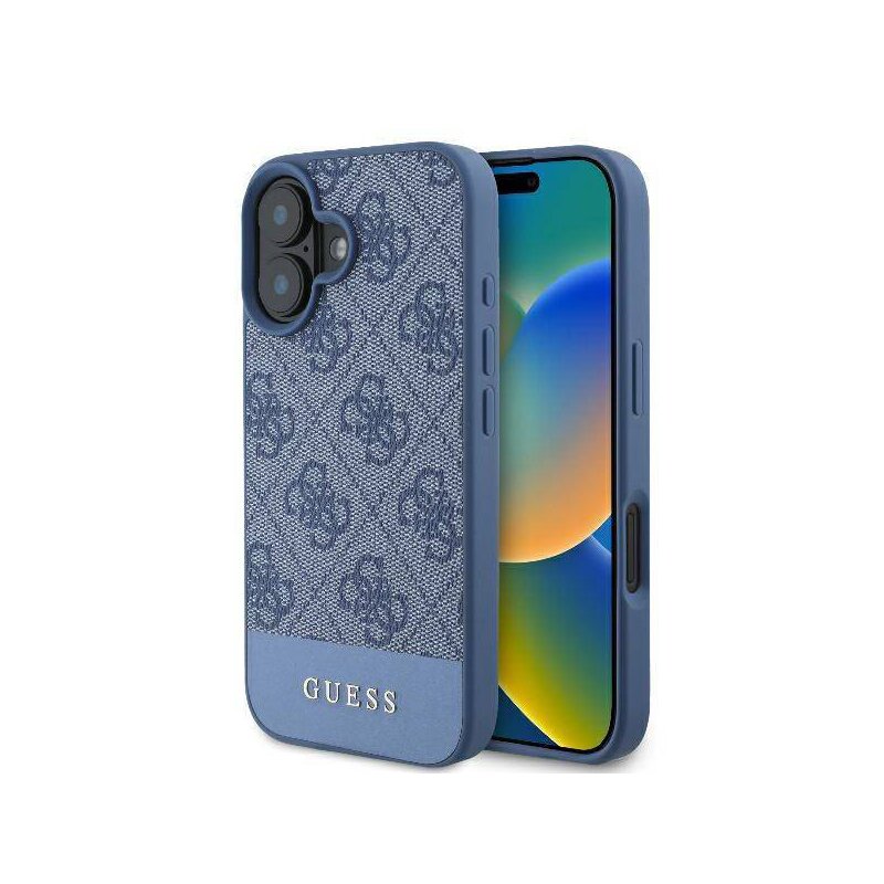 Husa originala Guess iPhone 16 Hardcase 4G Bottom Stripe, albastru, GUHCP16SG4GLBL