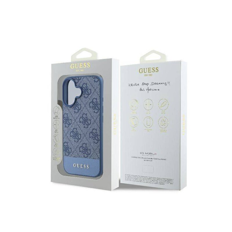 Husa originala Guess iPhone 16 Hardcase 4G Bottom Stripe, albastru, GUHCP16SG4GLBL