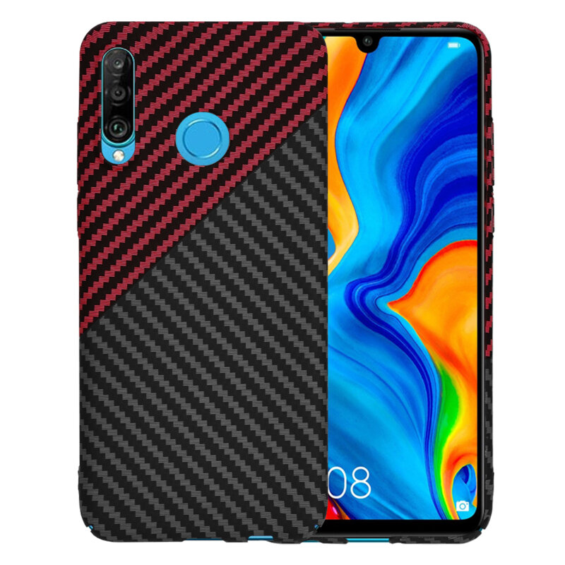 Husa Huawei P30 Lite New Edition Techsuit Carbonite FiberShell, rosu inchis