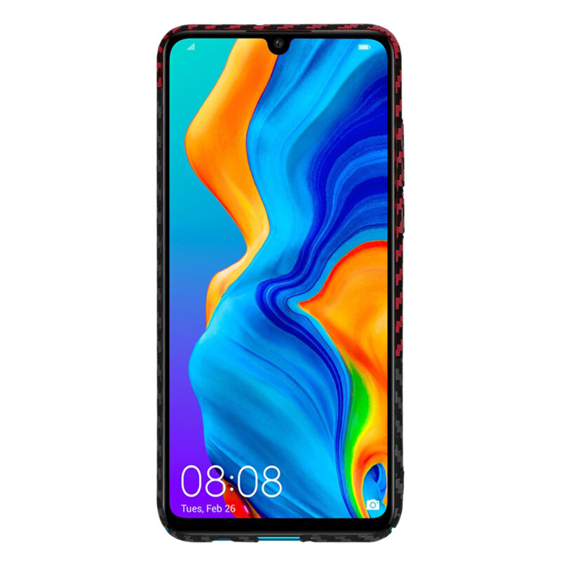 Husa Huawei P30 Lite New Edition Techsuit Carbonite FiberShell, rosu inchis