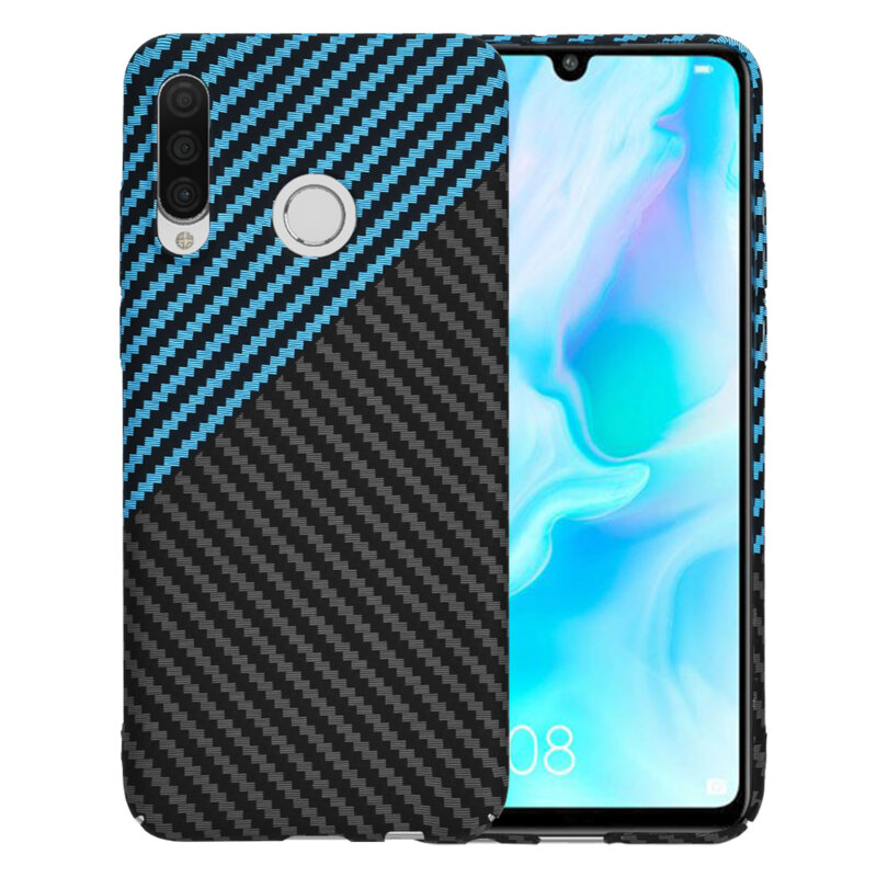 Husa Huawei P30 Lite Techsuit Carbonite FiberShell, bleu