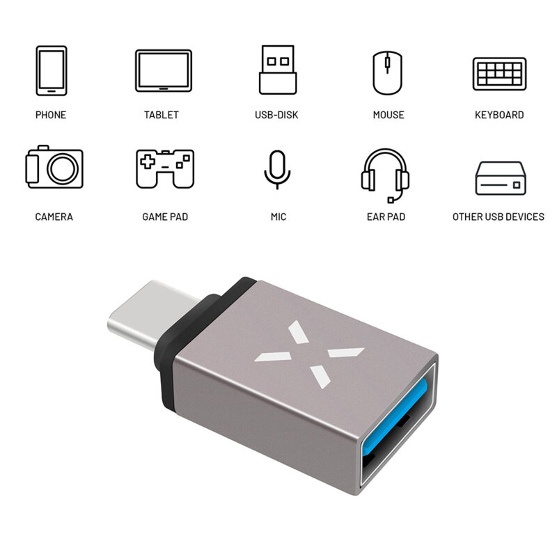 Adaptor USB-C la USB 3.0, 5Gbps, 2.4A Fixed, gri, FIXA-UC-GR