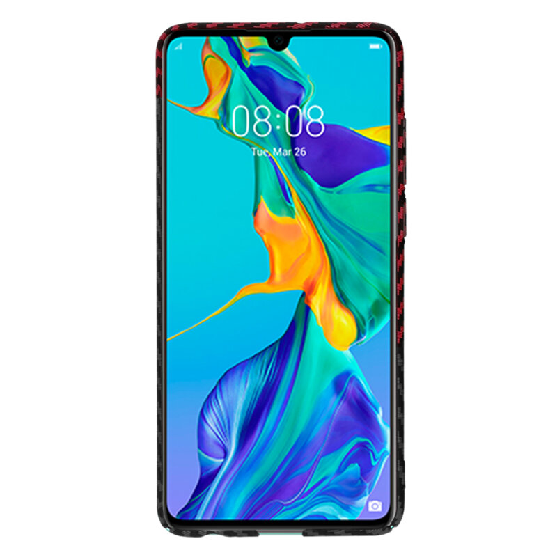 Husa Huawei P30 Techsuit Carbonite FiberShell, rosu inchis