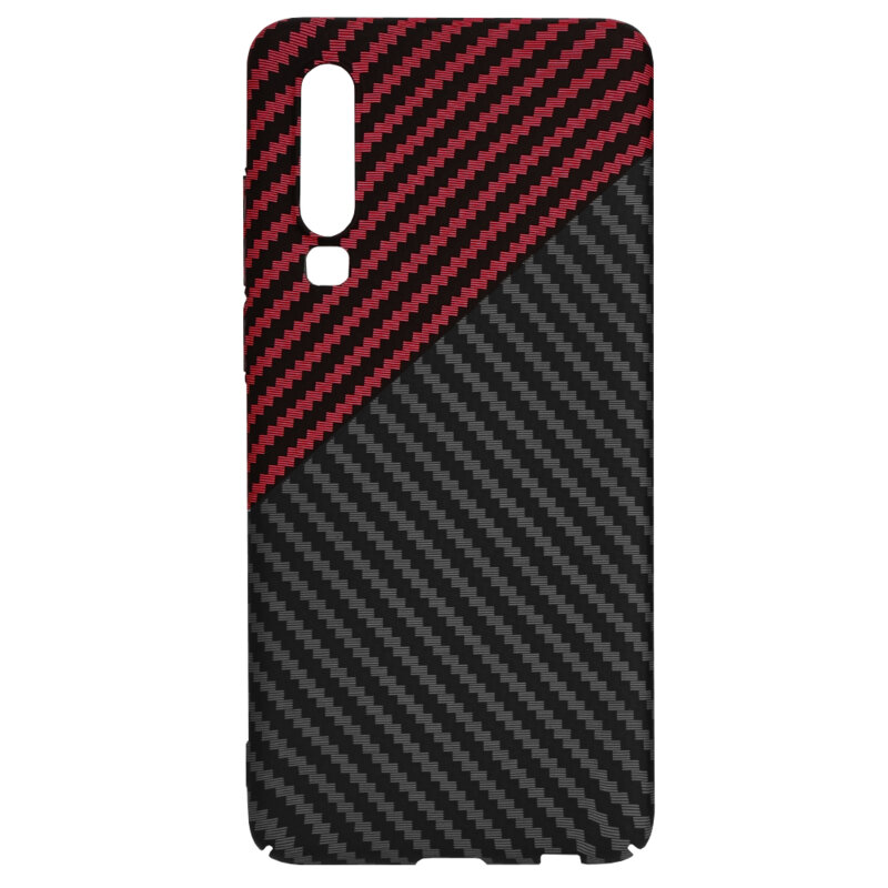 Husa Huawei P30 Techsuit Carbonite FiberShell, rosu inchis