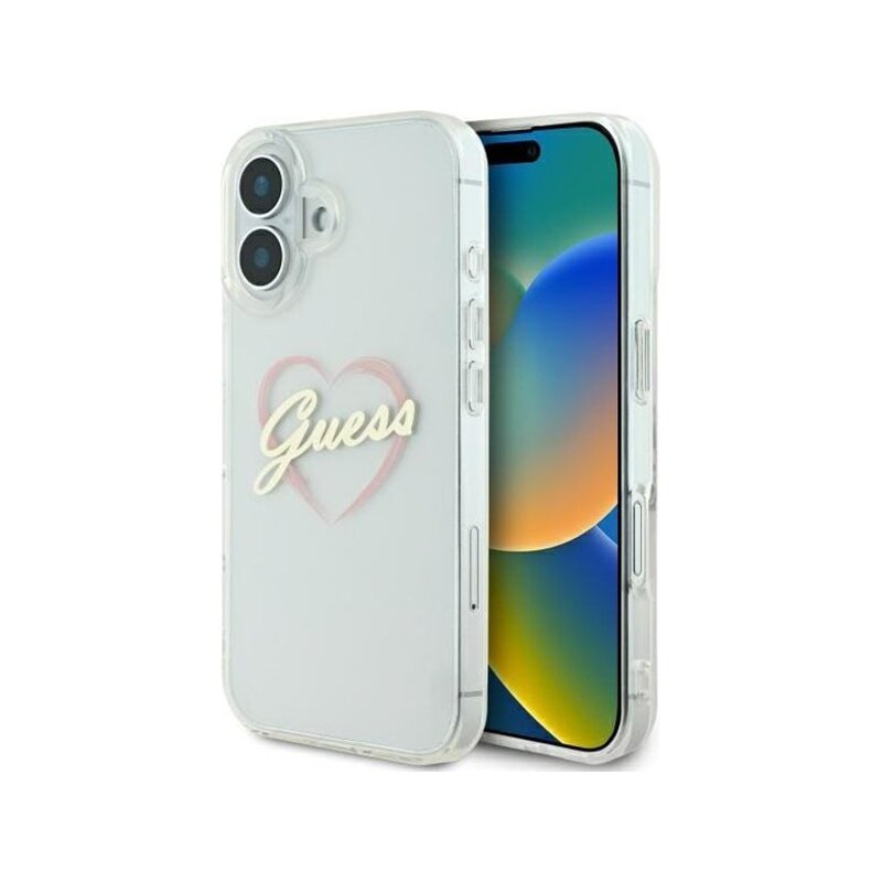 Husa Guess Hardcase IML Heart iPhone 16 Plus, transparenta, GUHCP16MHCHGSPT
