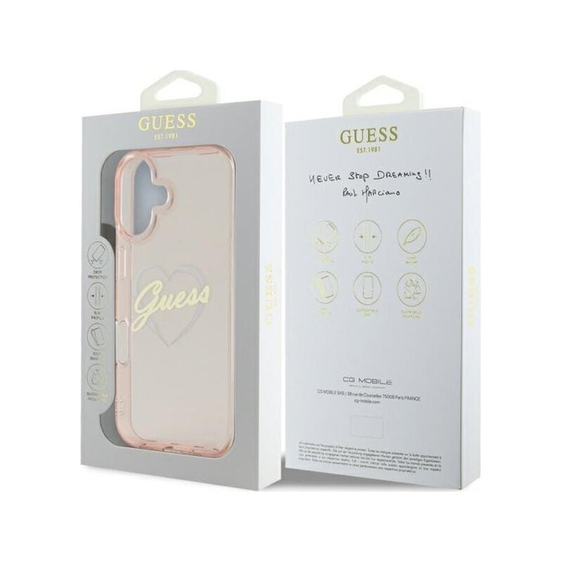 Husa Guess Hardcase IML Heart iPhone 16 Plus, transparenta, GUHCP16MHCHGSPT