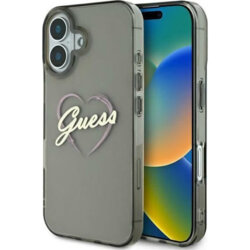 Husa Guess Hardcase IML Heart iPhone 16 Plus, negru, GUHCP16MHCHGSPK
