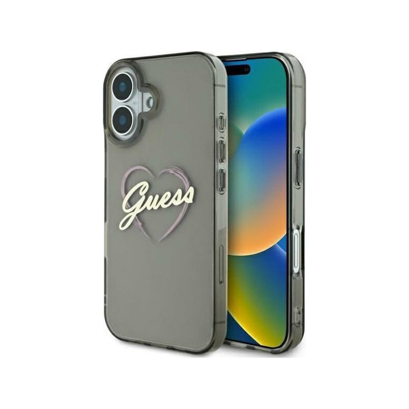 Husa Guess Hardcase IML Heart iPhone 16 Plus, negru, GUHCP16MHCHGSPK